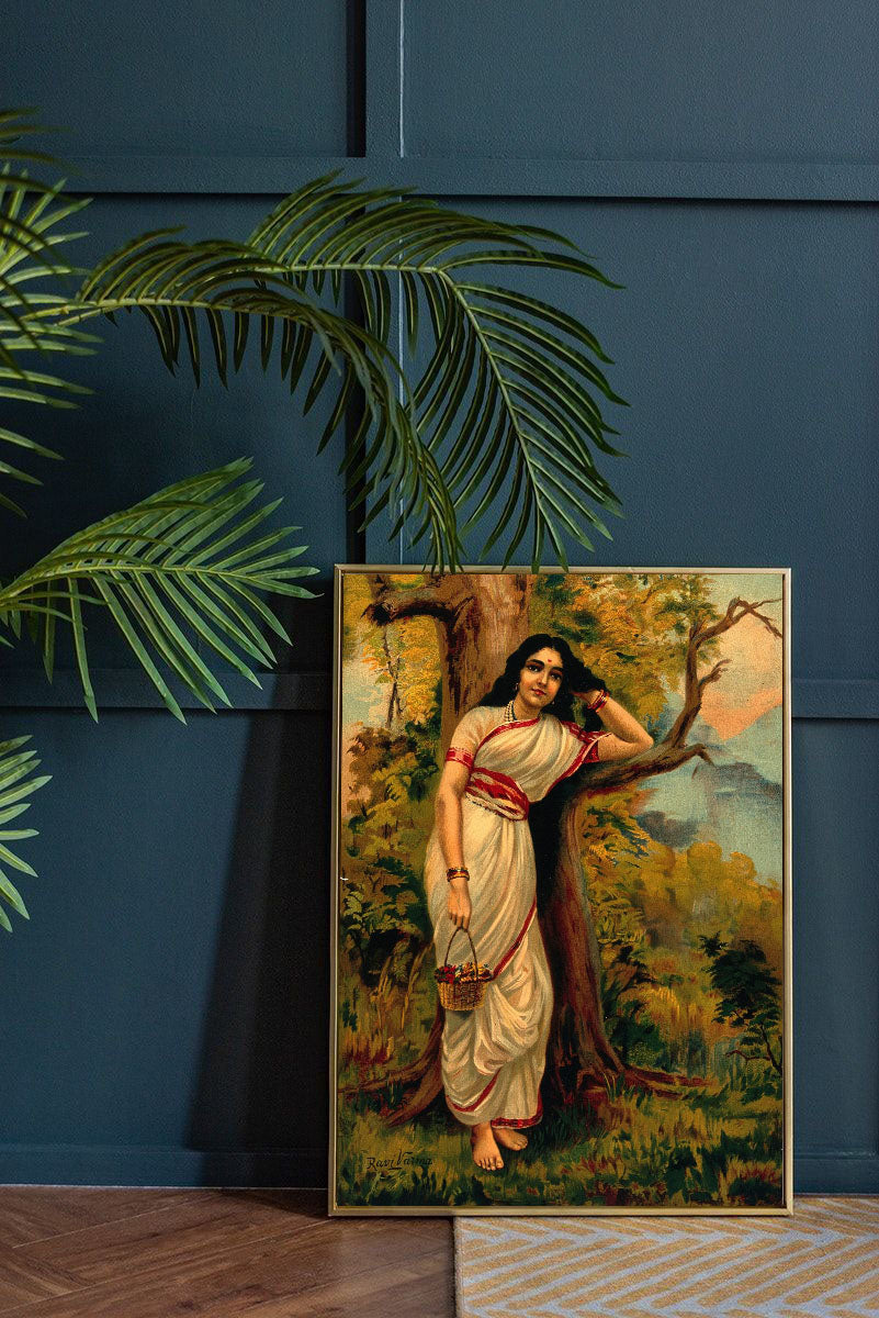 Set of 3 Indian Vintage paintings by Raja Ravi Varma - Radha in the Moonlight, Hamsa Damayanti - Canvas Print Unframed