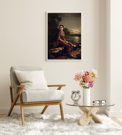 Set of 3 Indian Vintage paintings by Raja Ravi Varma - Radha in the Moonlight, Hamsa Damayanti - Canvas Print Unframed