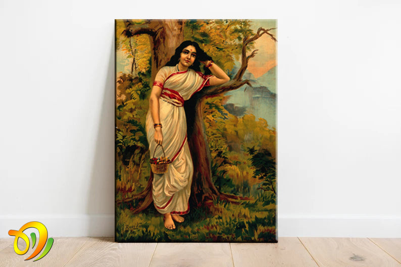 Set of 3 Indian Vintage paintings by Raja Ravi Varma - Radha in the Moonlight, Hamsa Damayanti - Canvas Print Unframed