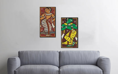 Set of 3 Gopini’s by Jamini Roy - Bengal Master - Indian Art - Kalighat Style - Canvas Matte Unframed