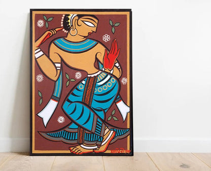 Set of 2 Indian Art - Kalighat Style -  Gopini by Jamini Roy - Bengal Master  - Canvas Print Unframed