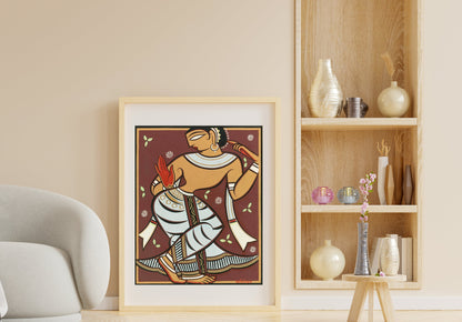 Set of 2 Indian Art - Kalighat Style -  Gopini by Jamini Roy - Bengal Master  - Canvas Print Unframed