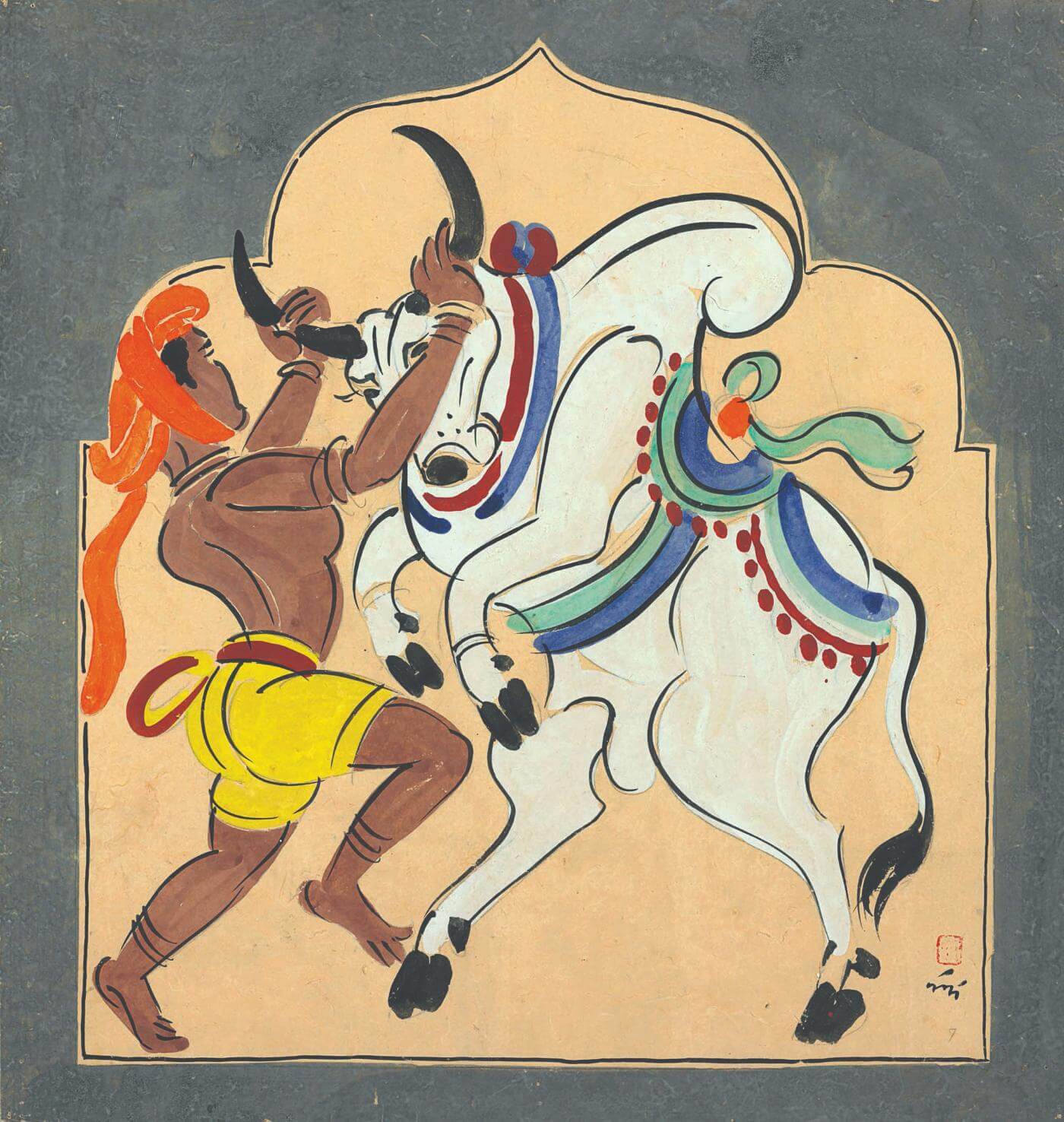 Bull Fight by Nandalal Bose