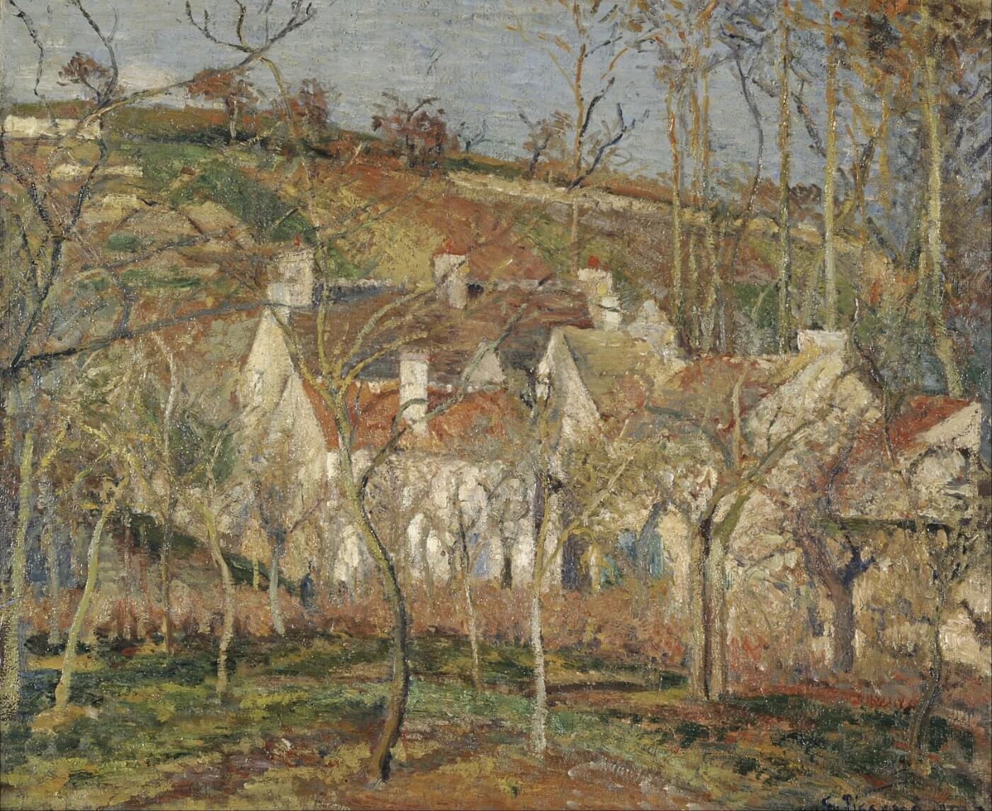 Camille Pissarro Red Roofs village Corner winter effects