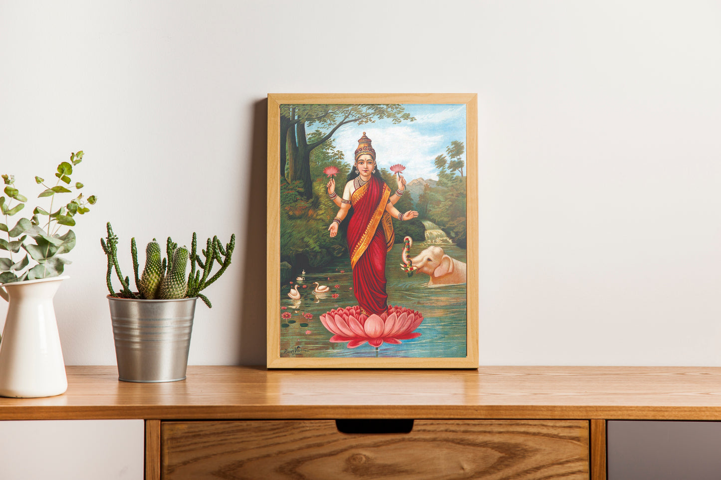 Set of 2 Indian spiritual paintings by Raja Ravi Varma - Goddess Saraswati, Goddess Lakshmi  - Canvas Print Unframed