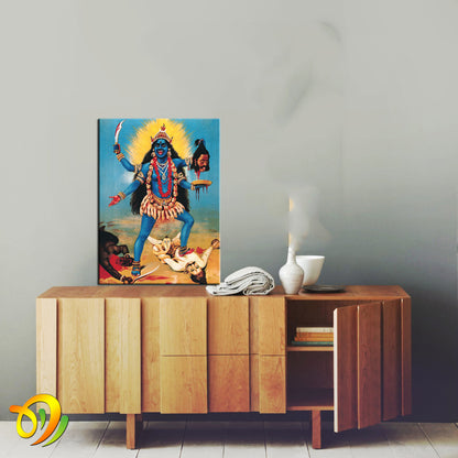 Set of 3 Indian Mythology paintings by Raja Ravi Varma - Goddess Kali, Goddess Lakshmi, Jatayu Vadham  - Canvas Print Unframed