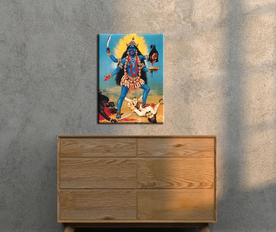 Set of 3 Indian Mythology paintings by Raja Ravi Varma - Goddess Kali, Goddess Lakshmi, Jatayu Vadham  - Canvas Print Unframed