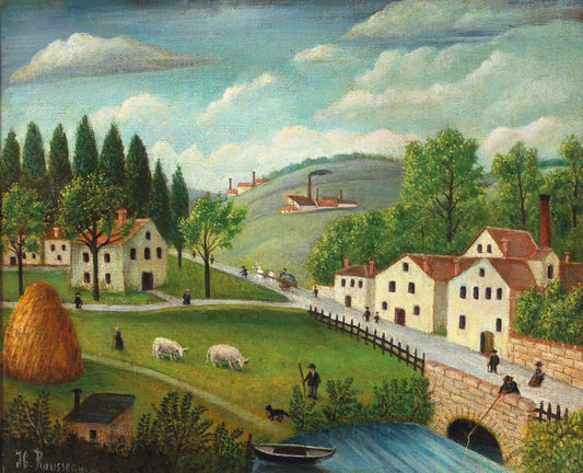 Pastoral Landscape with Stream Fisherman and Strollers