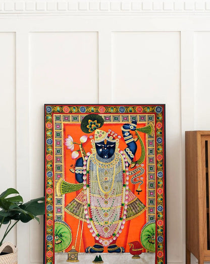 Set of 3 Indian Art Pichwai Shrinathji with Cows - Canvas Print Unframed