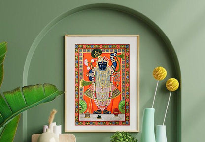 Set of 3 Indian Art Pichwai Shrinathji with Cows - Canvas Print Unframed