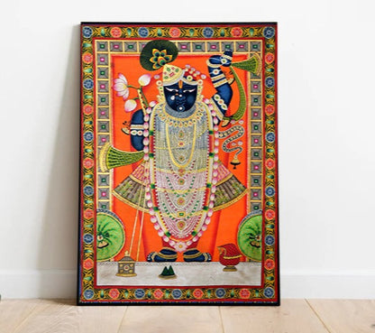 Set of 3 Indian Art Pichwai Shrinathji with Cows - Canvas Print Unframed