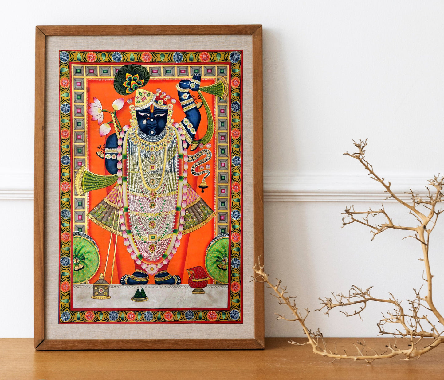 Set of 3 Indian Art Pichwai Shrinathji with Cows - Canvas Print Unframed