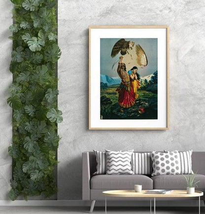 Set of 3 Indian Mythology paintings by Raja Ravi Varma - Goddess Kali, Goddess Lakshmi, Jatayu Vadham  - Canvas Print Unframed