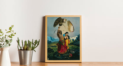 Set of 3 Indian Mythology paintings by Raja Ravi Varma - Goddess Kali, Goddess Lakshmi, Jatayu Vadham  - Canvas Print Unframed